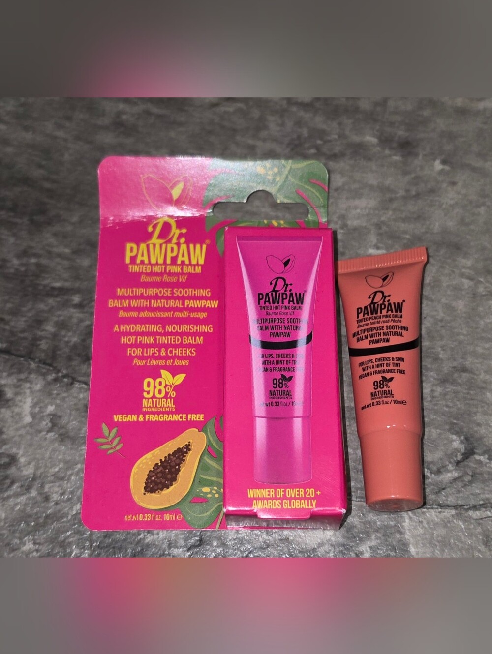 Dr PawPaw Tinted Multipurpose Lip Balm In Hot Pink & Peach Pink 0.33fl Oz BNIB